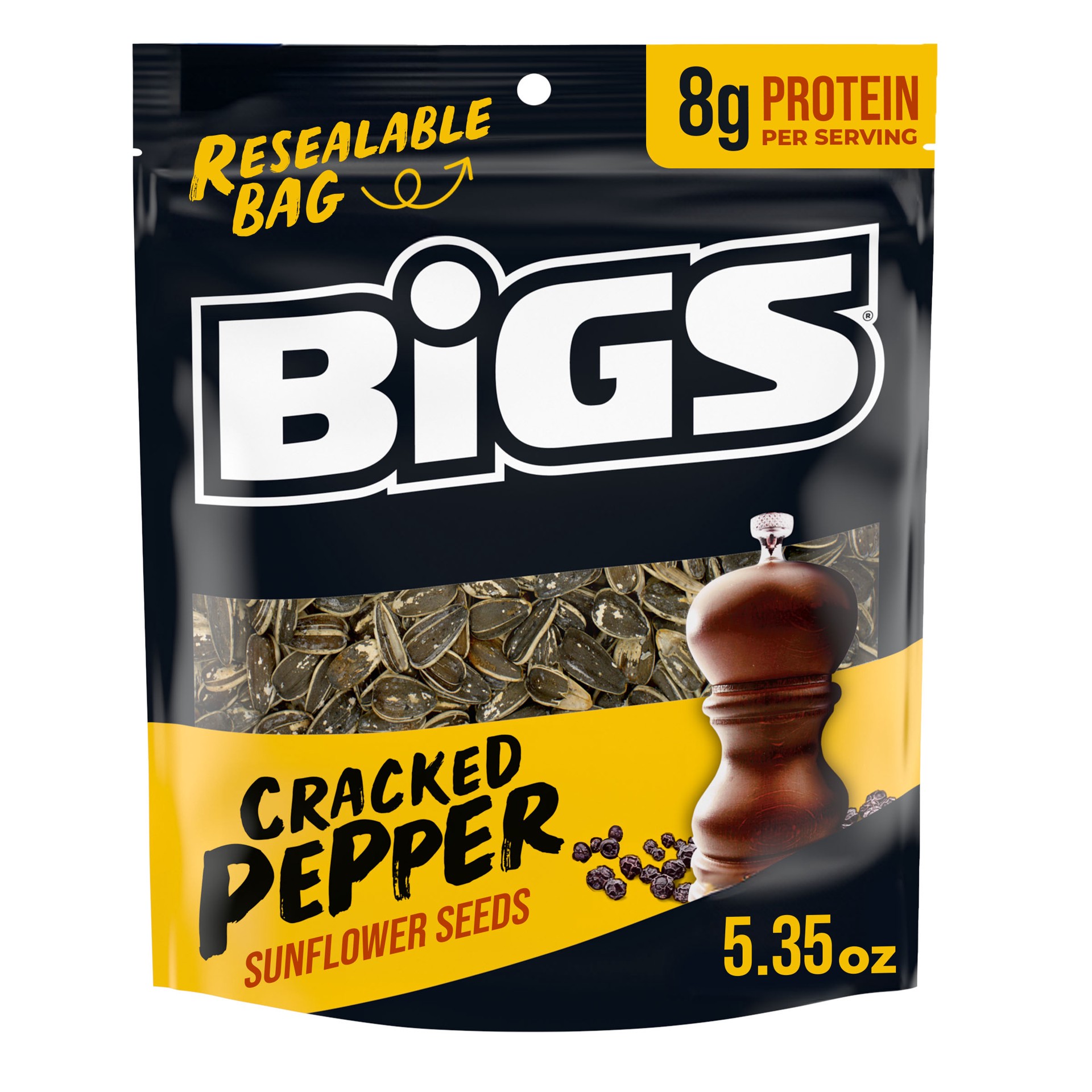 slide 1 of 5, Bigs Cracked Pepper Sunflower Seeds, Keto Friendly Snack, Low Carb Lifestyle, 5.35 oz. Bag, 5.35 oz