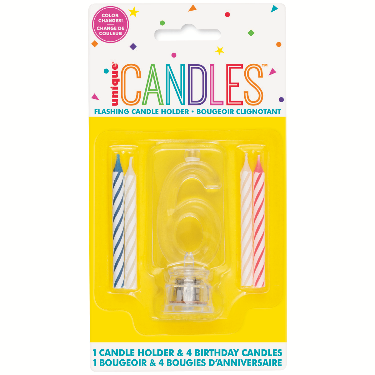 slide 1 of 1, Unique Industries Flashing Candle Holder With Birthday Candle, 6, 1 ct