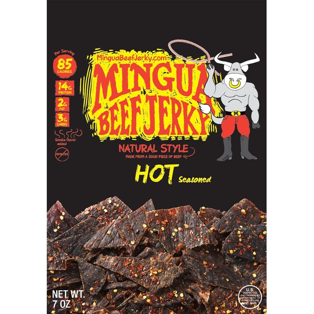 slide 1 of 1, Mingua Hot Beef Jerky, 7 oz