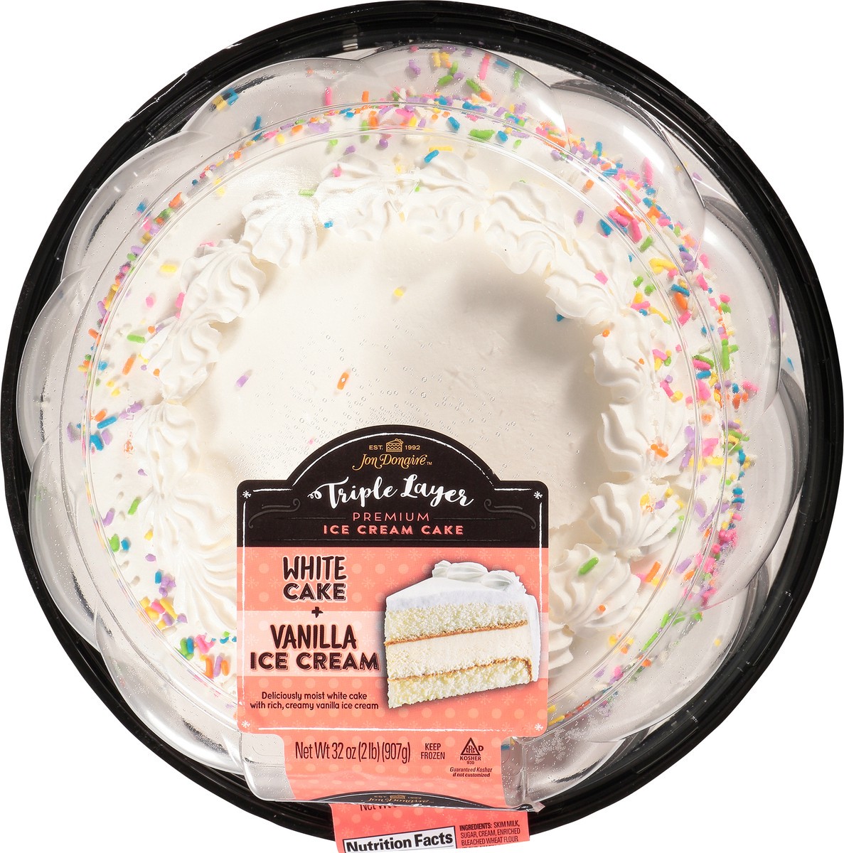 slide 8 of 9, Jon Donaire Triple Layer White Cake + Vanilla Ice Cream Premium Ice Cream Cake 32 oz. Clamshell, 32 oz