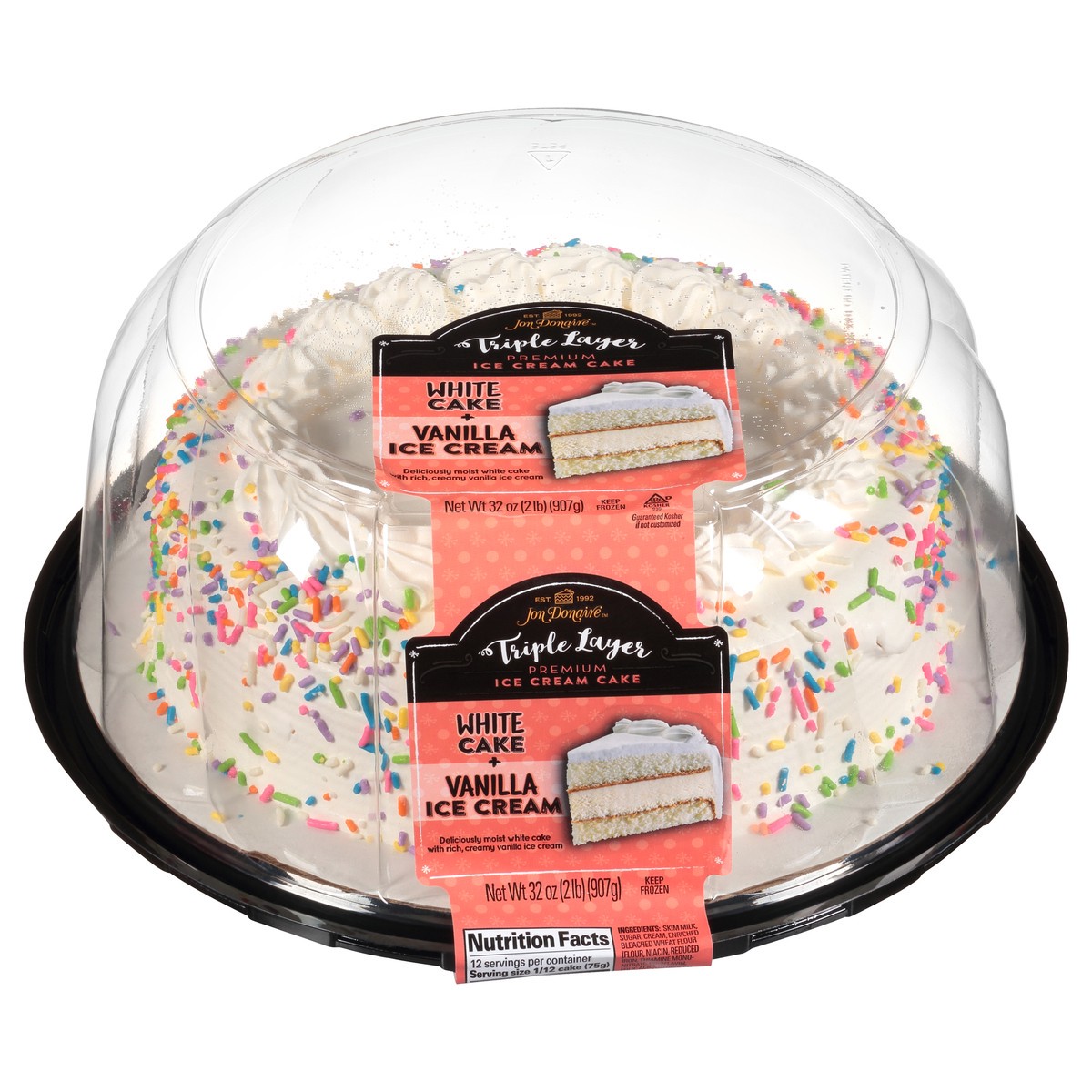 slide 9 of 9, Jon Donaire Triple Layer White Cake + Vanilla Ice Cream Premium Ice Cream Cake 32 oz. Clamshell, 32 oz