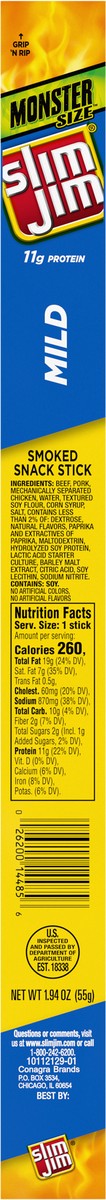 slide 4 of 5, Slim Jim Monster Size Mild Meat Stick, 1.94 oz. Meat Snacks, 1.94 oz
