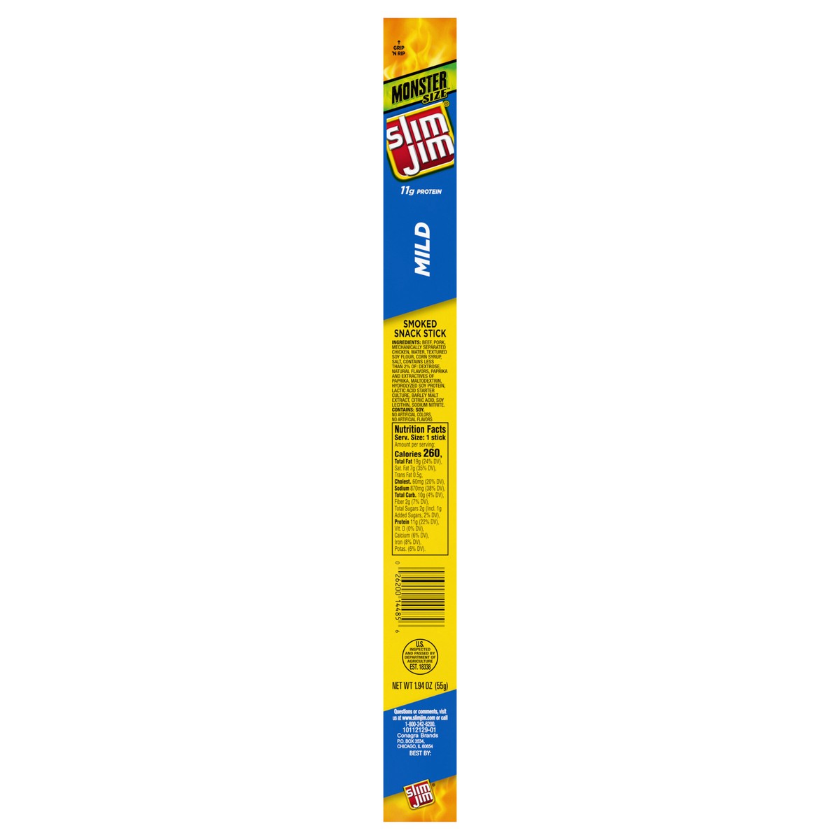 slide 1 of 5, Slim Jim Monster Size Mild Meat Stick, 1.94 oz. Meat Snacks, 1.94 oz