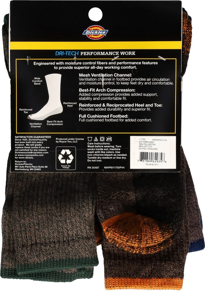 slide 4 of 6, Dickies Dark Assorted Crew Socks Men's 6-12 6 ea, 6 ct