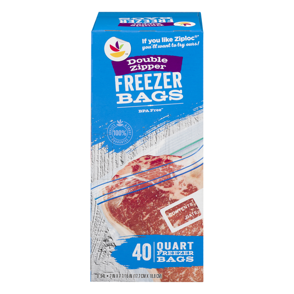 slide 1 of 1, GIANT Freezer Bags Double Zipper Quart, 40 ct