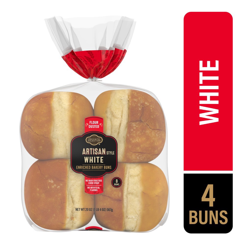 slide 1 of 1, Private Selection Artisan Style White Hamburger Buns, 20 oz