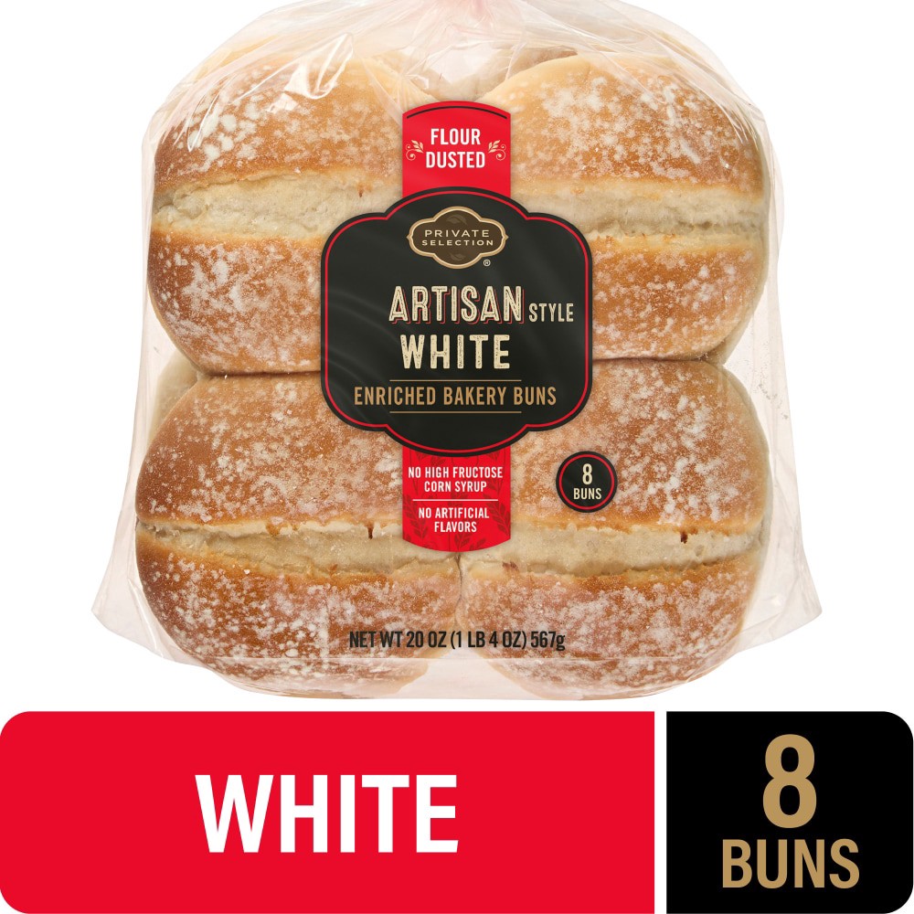 slide 1 of 5, Private Selection Artisan Style White Hamburger Buns, 20 oz