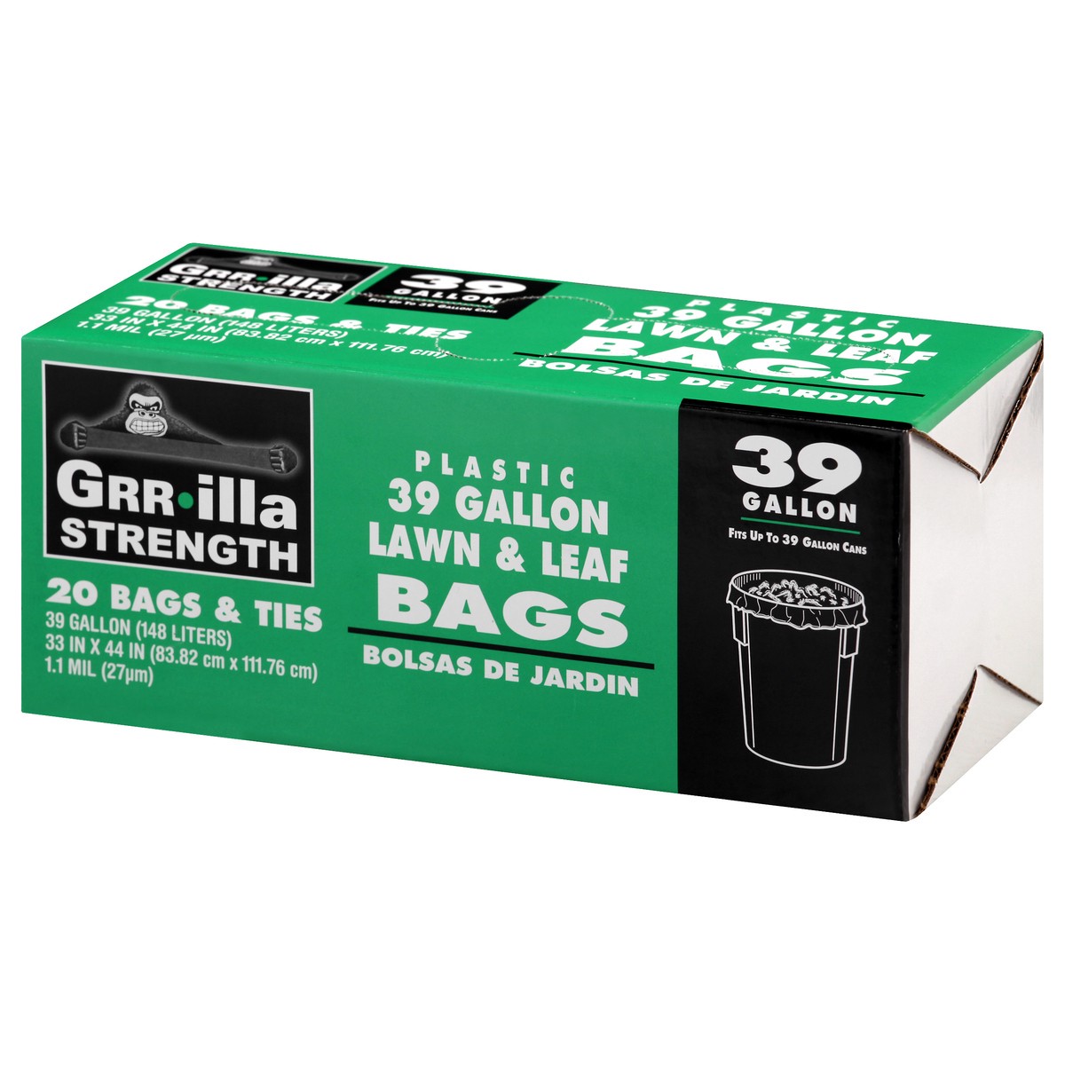 slide 10 of 10, Grrilla Strength Plastic Bags & Ties 39 Gallon Lawn & Leaf Bags 20 ea, 20 ct