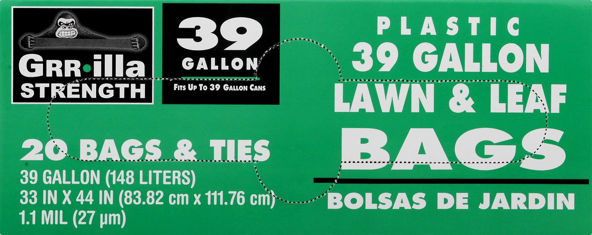 slide 2 of 10, Grrilla Strength Plastic Bags & Ties 39 Gallon Lawn & Leaf Bags 20 ea, 20 ct