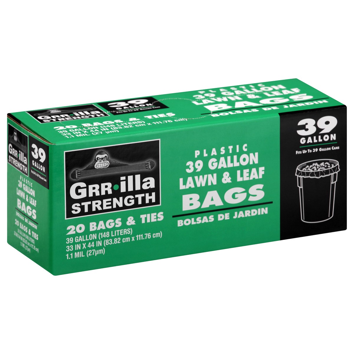 slide 6 of 10, Grrilla Strength Plastic Bags & Ties 39 Gallon Lawn & Leaf Bags 20 ea, 20 ct