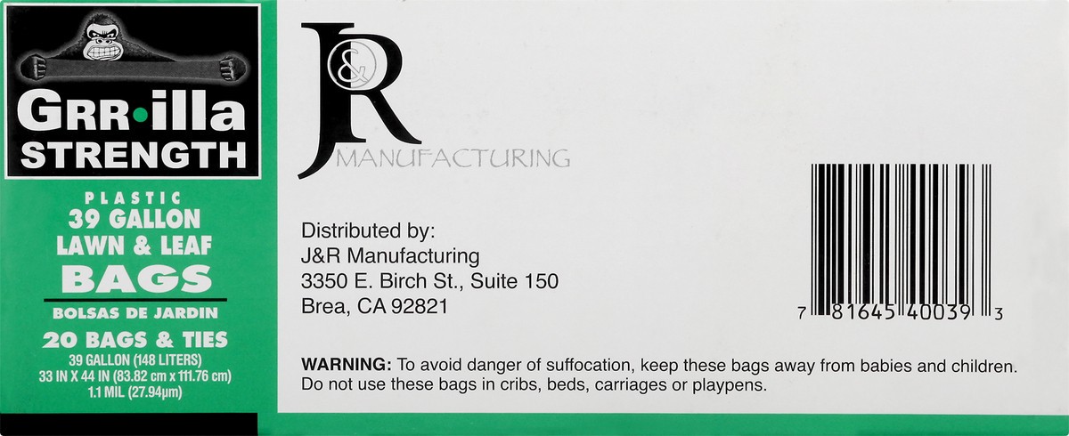 slide 9 of 10, Grrilla Strength Plastic Bags & Ties 39 Gallon Lawn & Leaf Bags 20 ea, 20 ct