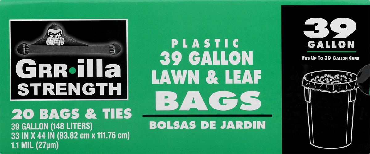 slide 5 of 10, Grrilla Strength Plastic Bags & Ties 39 Gallon Lawn & Leaf Bags 20 ea, 20 ct