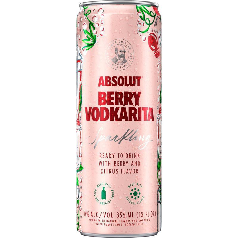 slide 1 of 4, Absolut Cans Absolut Berry Vodkarita Ready To Drink Sparkling Cocktail Can, 4 ct; 355 ml