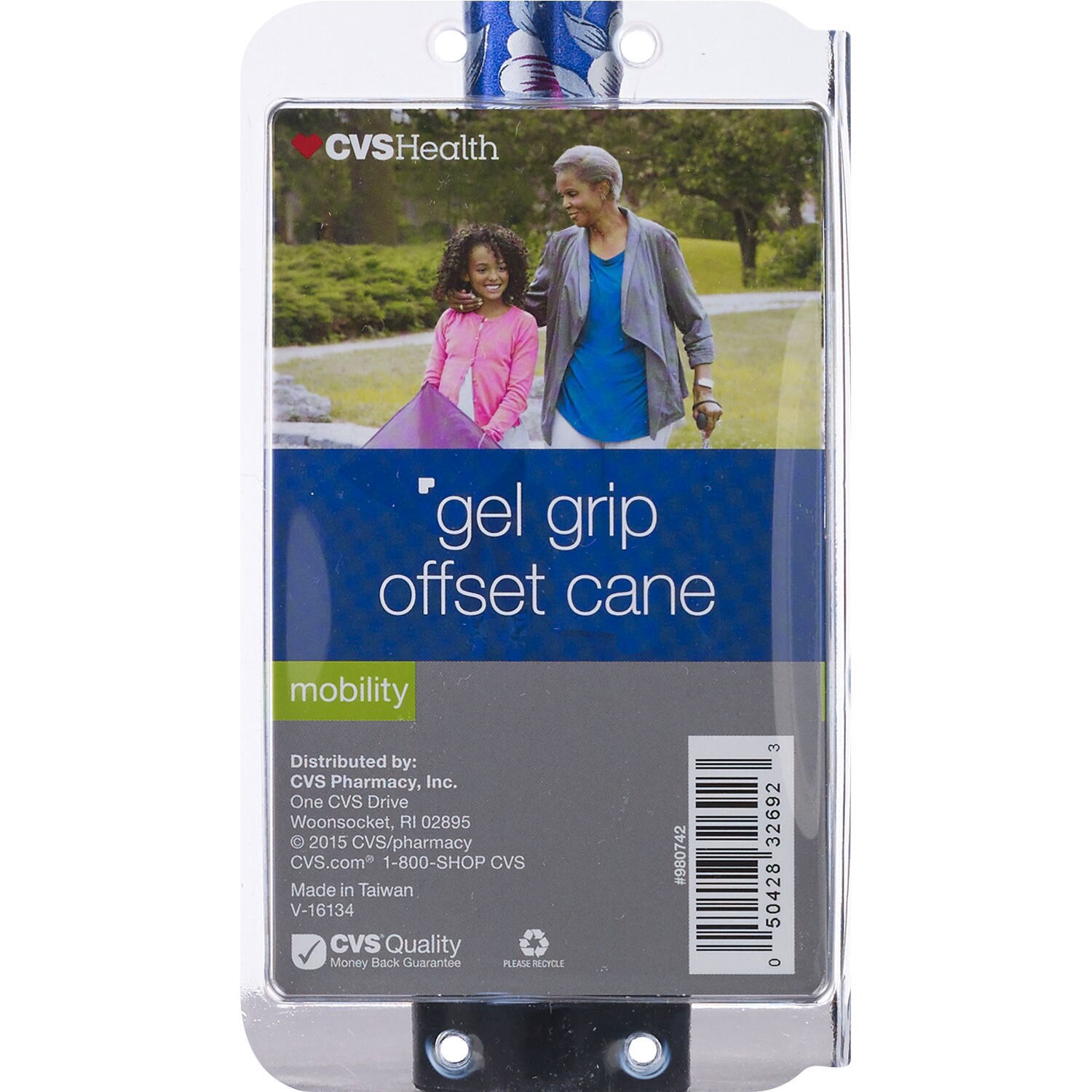 slide 2 of 3, Cvs Foam Grip Offset Cane, Black Floral, 1 ct