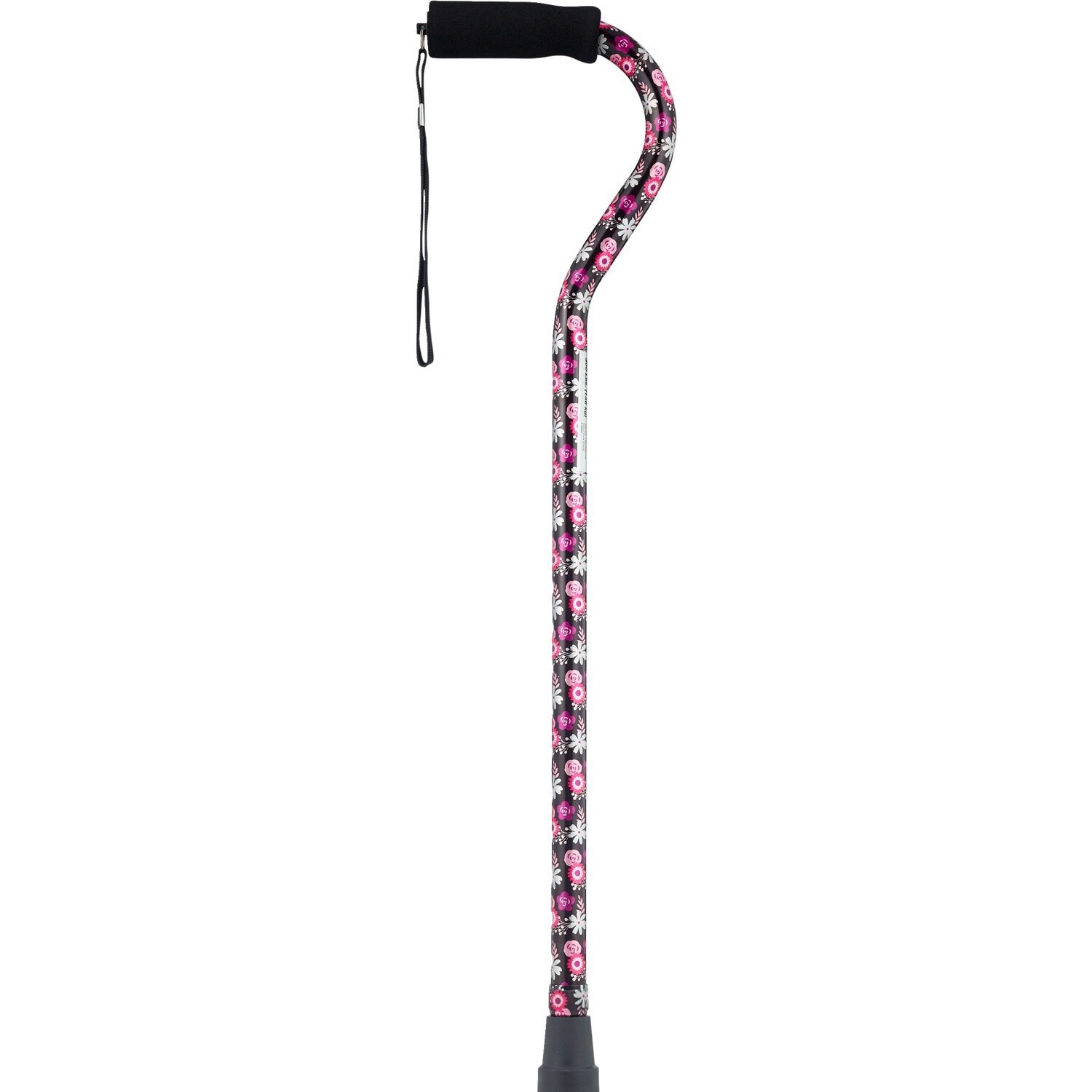 slide 1 of 3, Cvs Foam Grip Offset Cane, Black Floral, 1 ct