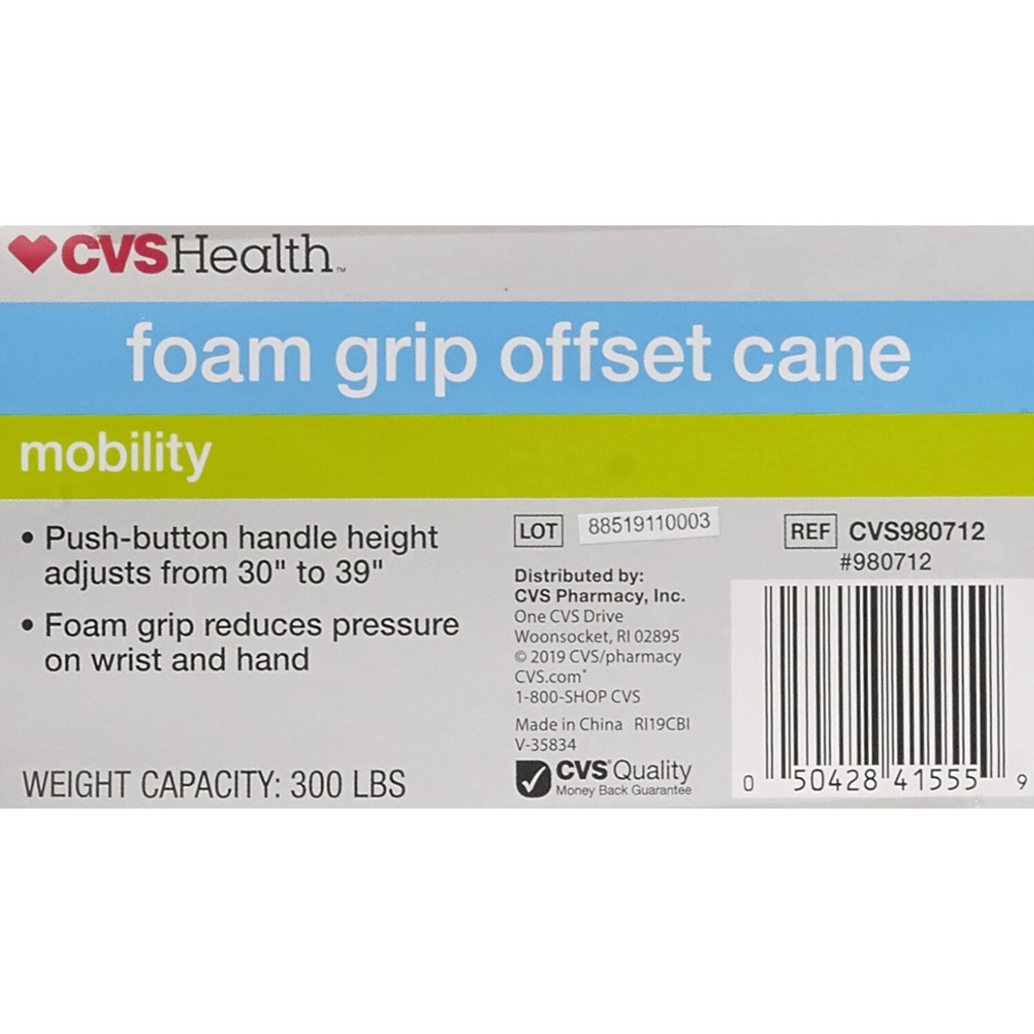 slide 2 of 2, Cvs Offset Foam Handle Cane, Black Matte, 1 ct