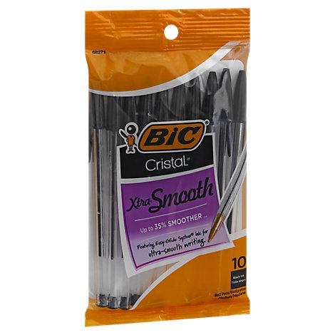 slide 1 of 1, Bic Ball Pens Cristal Xtra Smooth Medium 1.0 Mm Black Ink, 10 ct
