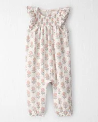 Baby Girl Organic Cotton Gauze Jumpsuit - Rosebud Petal Print - 3M
