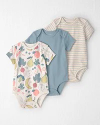 Littleplanet Baby 3-Pack Organic Cotton Bodysuits in Veggie Fruit Print - 6M