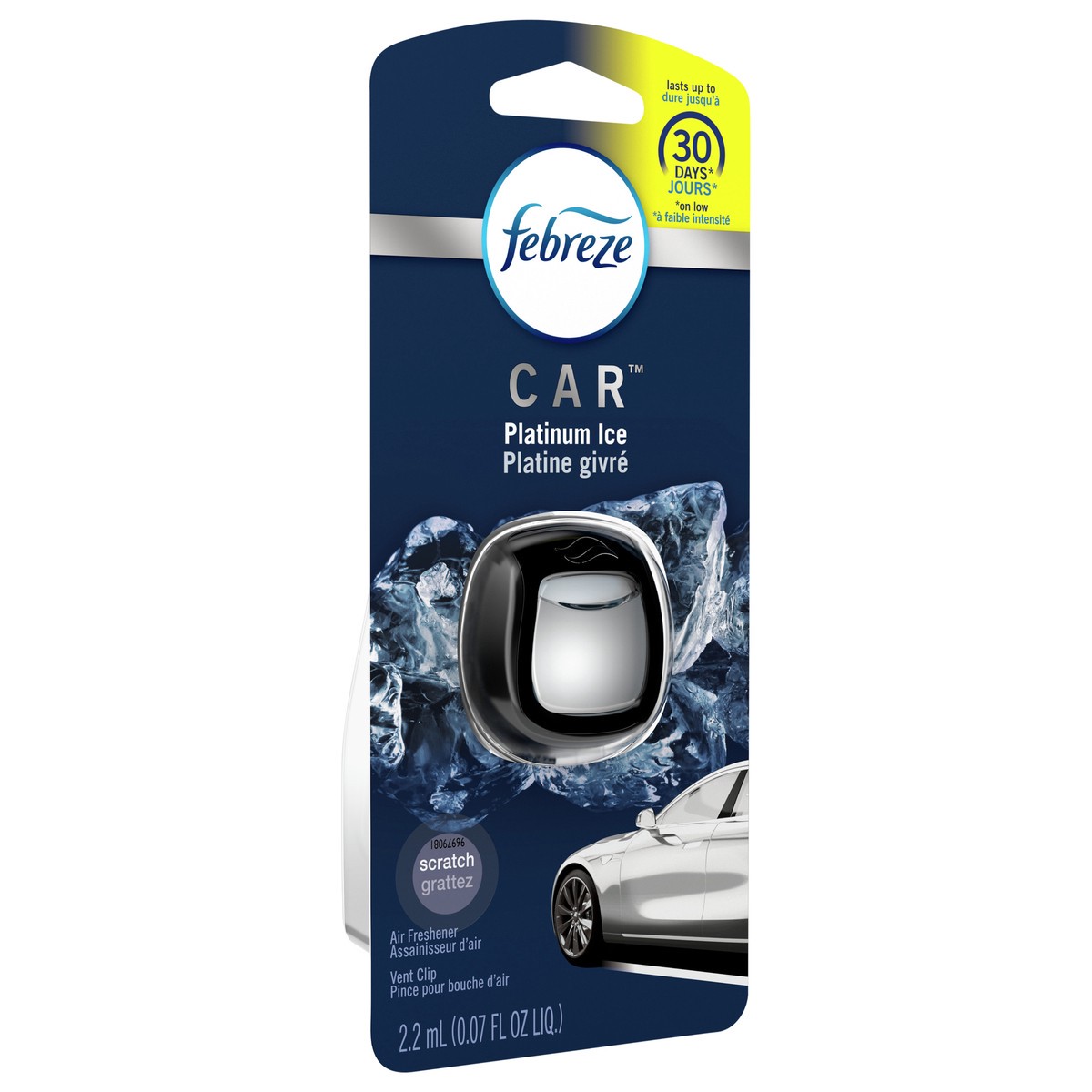 slide 3 of 5, Febreze Car Air Freshener, Odor-Fighting Automotive Vent Clip, Platinum Ice Scent, 1 Count, 1 ct