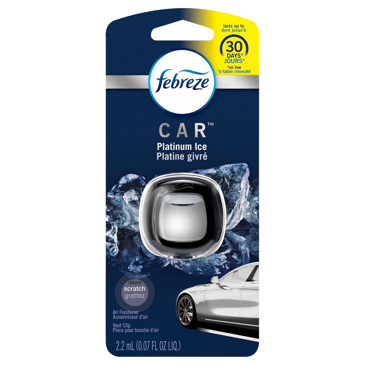slide 4 of 5, Febreze Car Air Freshener, Odor-Fighting Automotive Vent Clip, Platinum Ice Scent, 1 Count, 1 ct