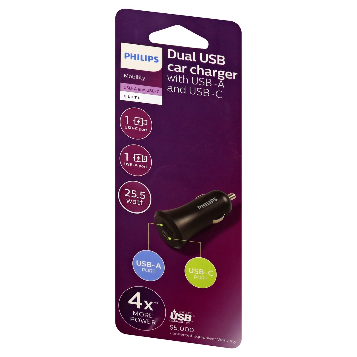 slide 7 of 8, Philips Dual USB With USB-A and USB-C Car Charger 1 ea, 1 ct