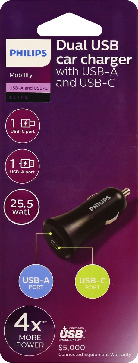 slide 2 of 8, Philips Dual USB With USB-A and USB-C Car Charger 1 ea, 1 ct