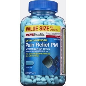 slide 1 of 1, CVS Health Extra Strength Pain Relief Pm Caplets, 500 ct