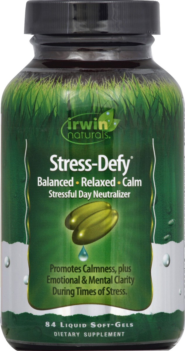 slide 3 of 4, irwin Naturals Stress-Defy Dietary Supplement Liquid Soft-Gels, 84 ct