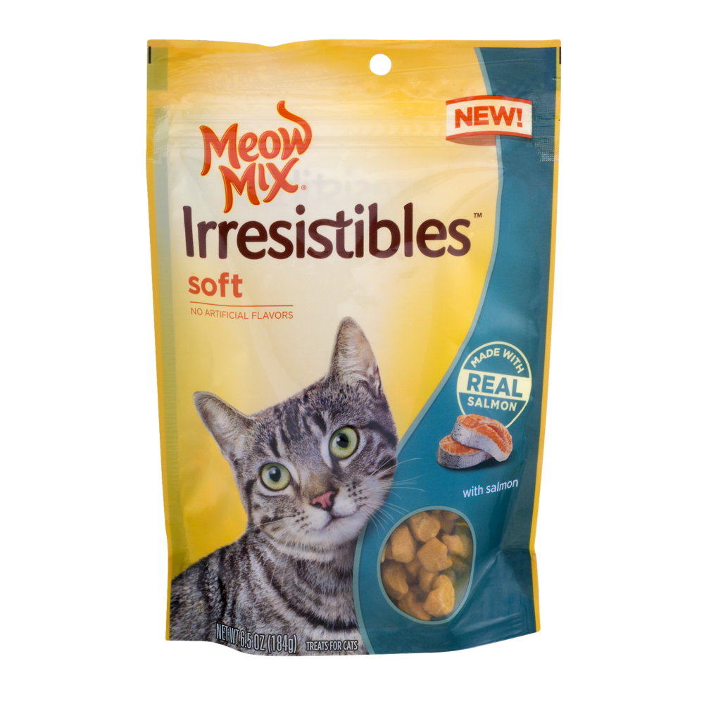 slide 1 of 1, Meow Mix Irresistibles Treats For Cats With Salmon Soft, 6.5 oz