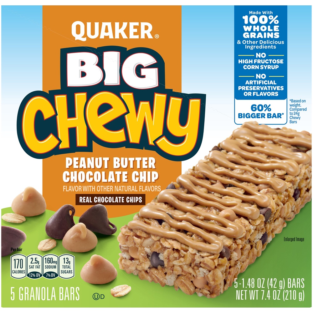 slide 2 of 5, Quaker Big Chewy Peanut Butter Chocolate Chip Granola Bars, 7.4 oz