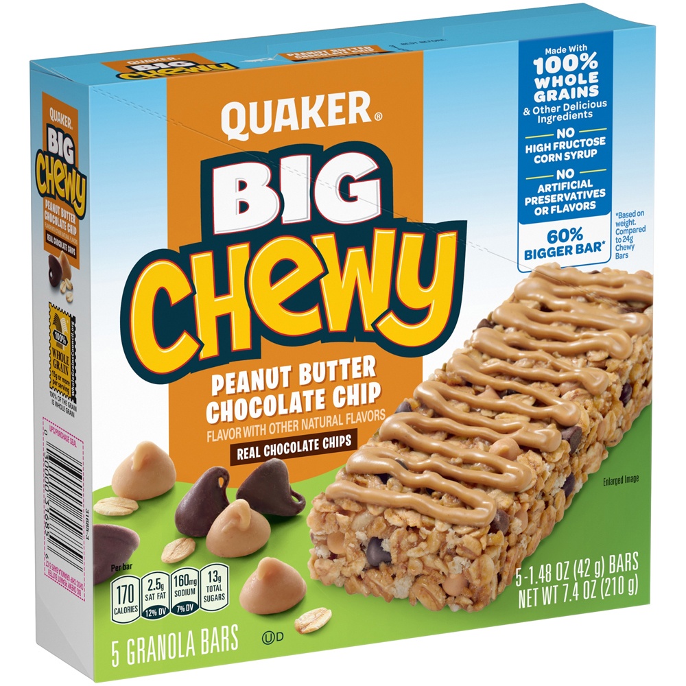 slide 3 of 5, Quaker Big Chewy Peanut Butter Chocolate Chip Granola Bars, 7.4 oz