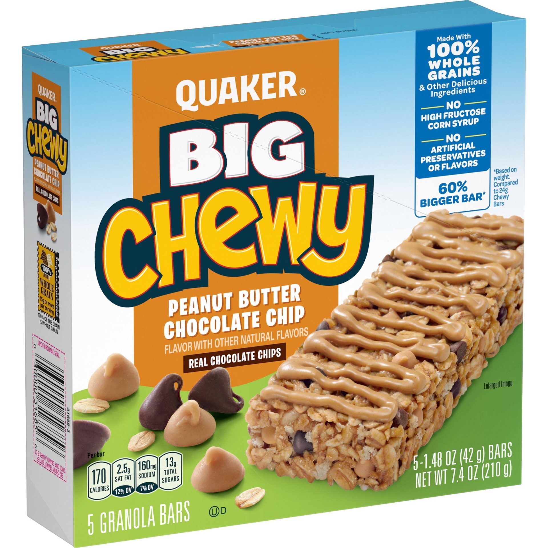 slide 1 of 5, Quaker Big Chewy Peanut Butter Chocolate Chip Granola Bars, 7.4 oz