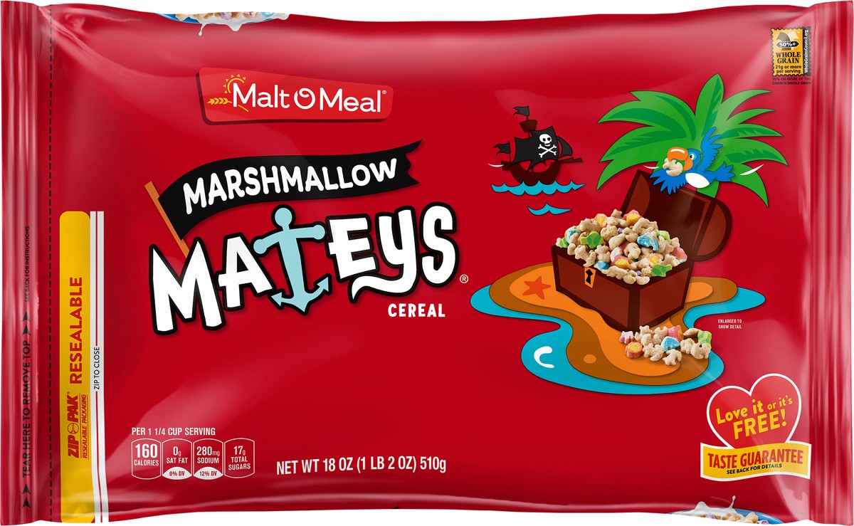 slide 5 of 7, Malt-O-Meal Marshmallow Mateys Breakfast Cereal with Marshmallow Bits, 18 OZ Bag, 18 oz