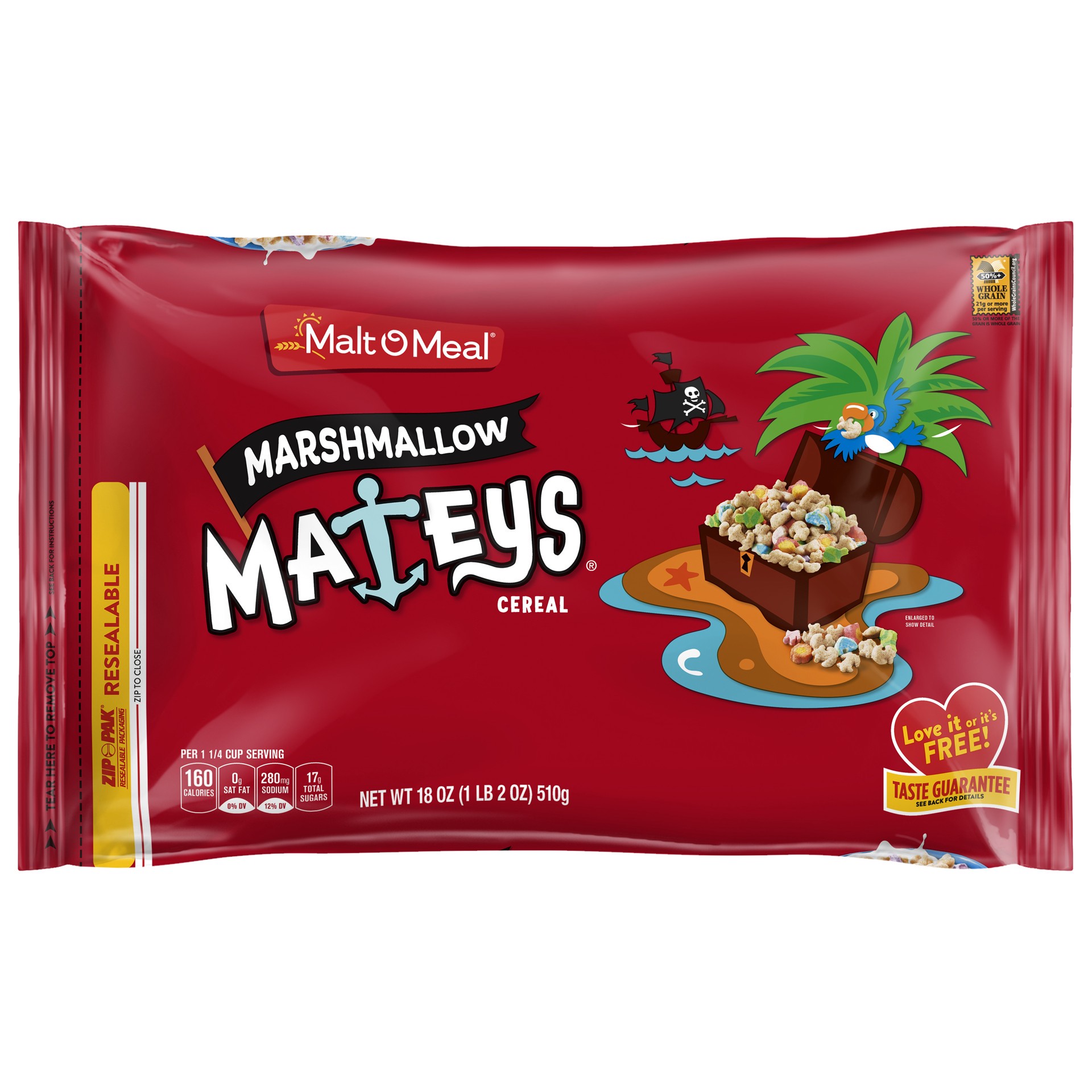 slide 1 of 7, Malt-O-Meal Marshmallow Mateys Breakfast Cereal with Marshmallow Bits, 18 OZ Bag, 18 oz