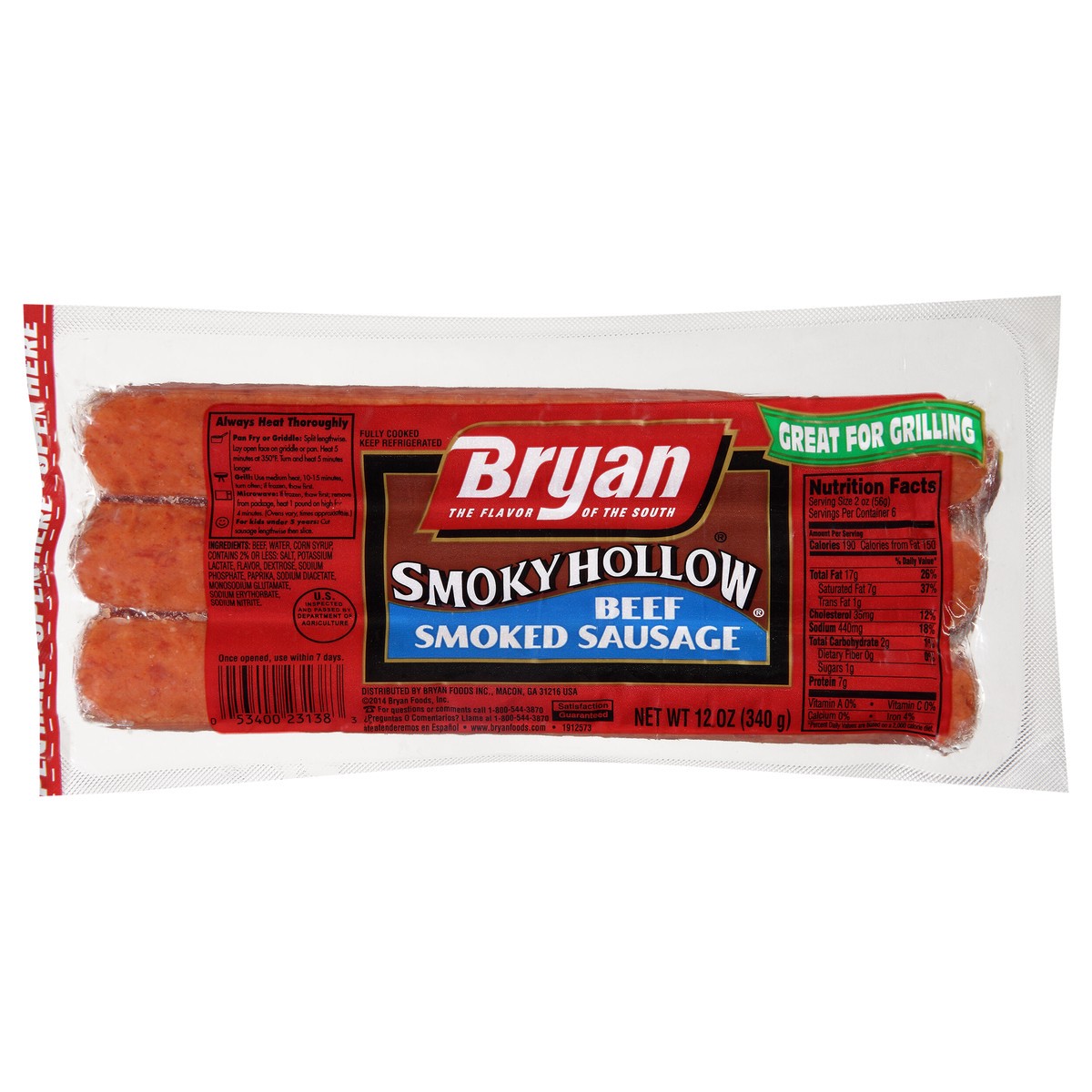 slide 1 of 7, Bryan Beef Smoked Sausage, 12 oz., 340.19 g