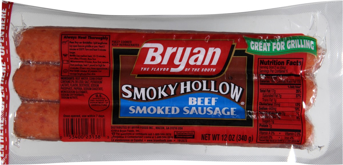 slide 4 of 7, Bryan Beef Smoked Sausage, 12 oz., 340.19 g