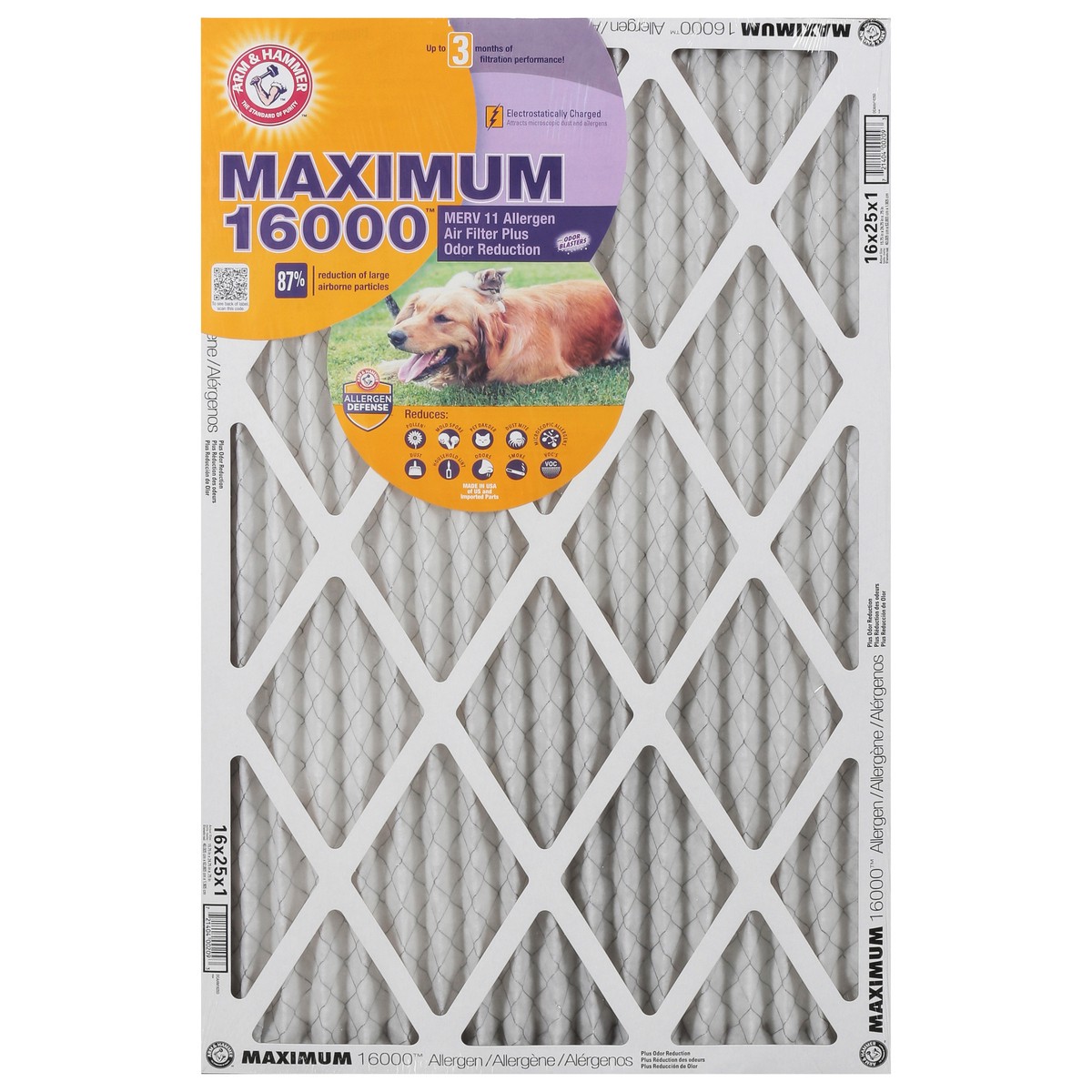 slide 3 of 4, ARM & HAMMER Maximum 16000 MERV 11 Allergen Air Filter Plus Odor Reduction 1 ea, 1 ct