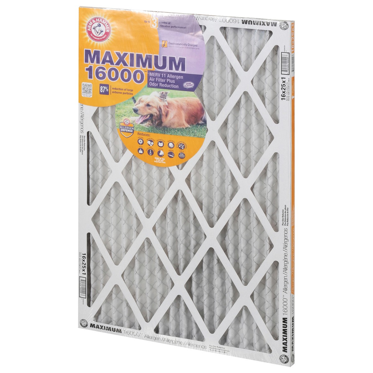 slide 4 of 4, ARM & HAMMER Maximum 16000 MERV 11 Allergen Air Filter Plus Odor Reduction 1 ea, 1 ct