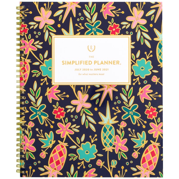 slide 1 of 1, At-A-Glance Emily Ley Simplified Academic Weekly/Monthly Planner, 8-1/2'' X 11'', Gold Foil Floral, July 2020 To June 2021, El401-905A, 1 ct