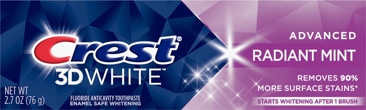 slide 4 of 8, Crest 3D White Advanced Radiant Mint, Teeth Whitening Toothpaste, 2.7 oz, 2.7 oz