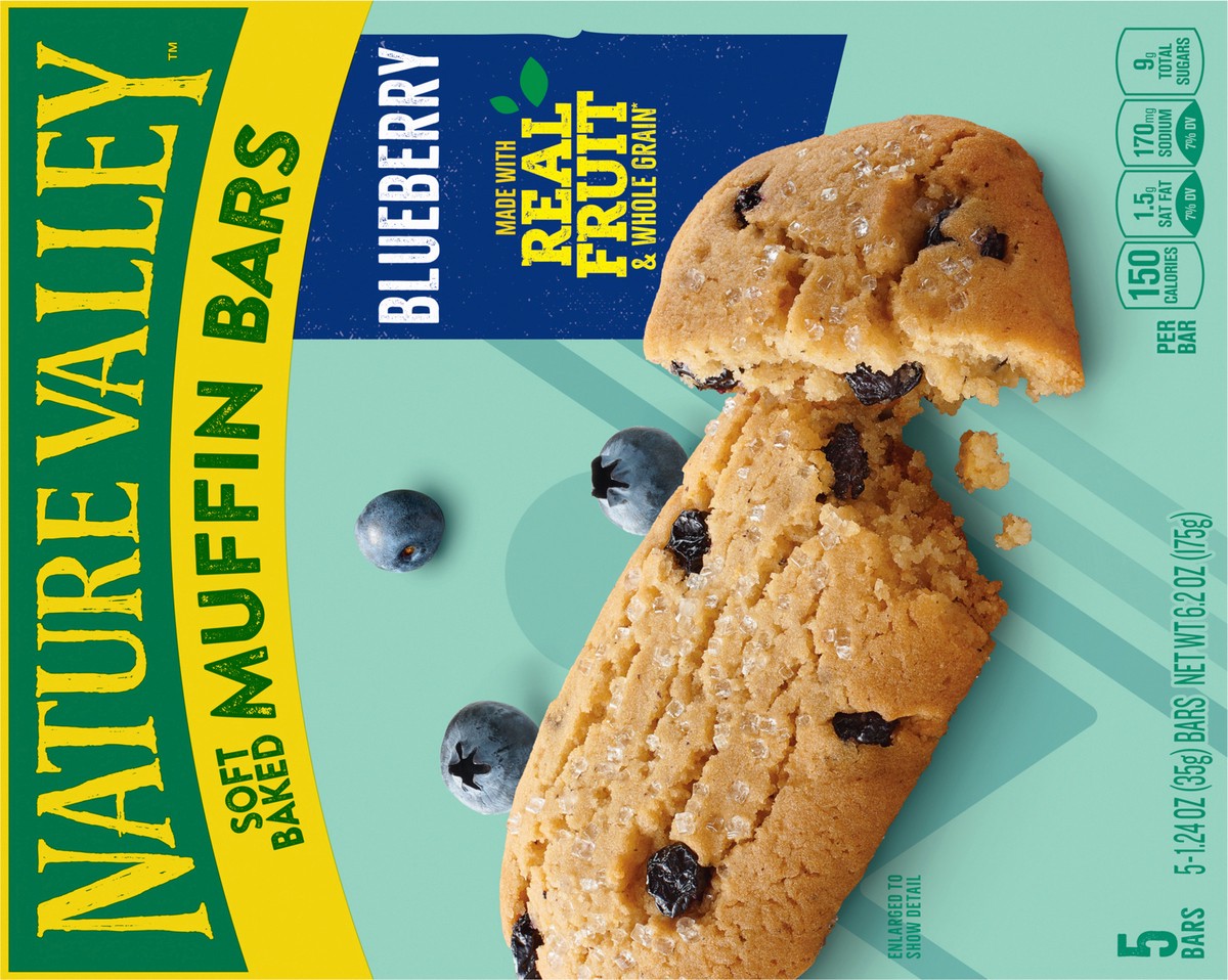 slide 7 of 13, Nature Valley Soft-Baked Muffin Bars, Blueberry, Snack Bars, 5 Bars, 6.2 OZ, 5 ct