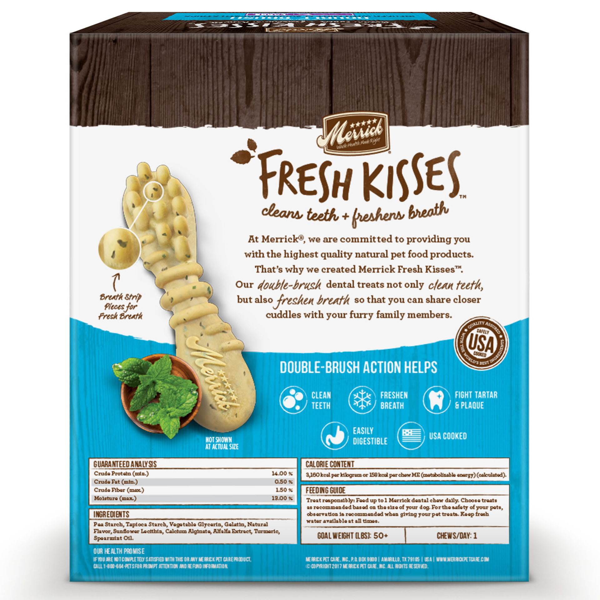 slide 2 of 5, Merrick Fresh Kisses Natural Dental Chews, Toothbrush Shape Treat Infused With Real Mint, For Large Dogs, 27 oz