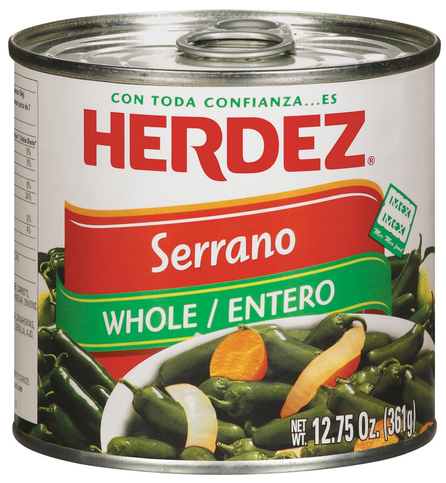 slide 1 of 1, Herdez Pepper Serranos, 12.75 oz