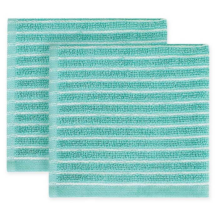 slide 1 of 1, KitchenSmart Colors Horizontal Stripe Dish Cloths - Surf, 2 ct