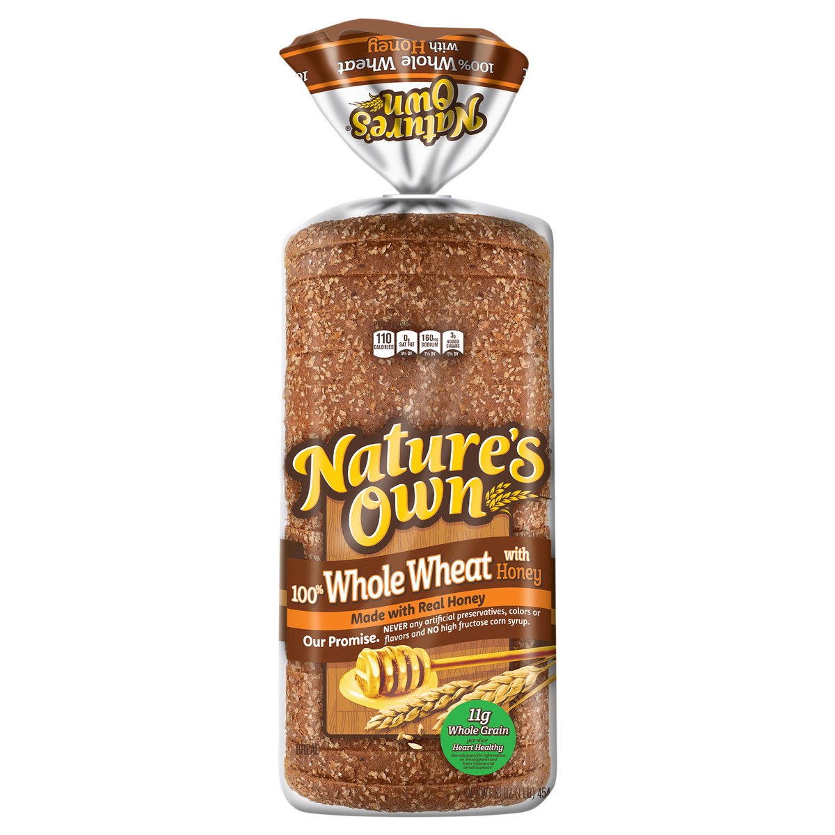 slide 1 of 8, Nature's Own 100% Whole Wheat Bread with Honey, Sliced Whole Wheat Sandwich Bread, 16 oz Loaf, 16 oz