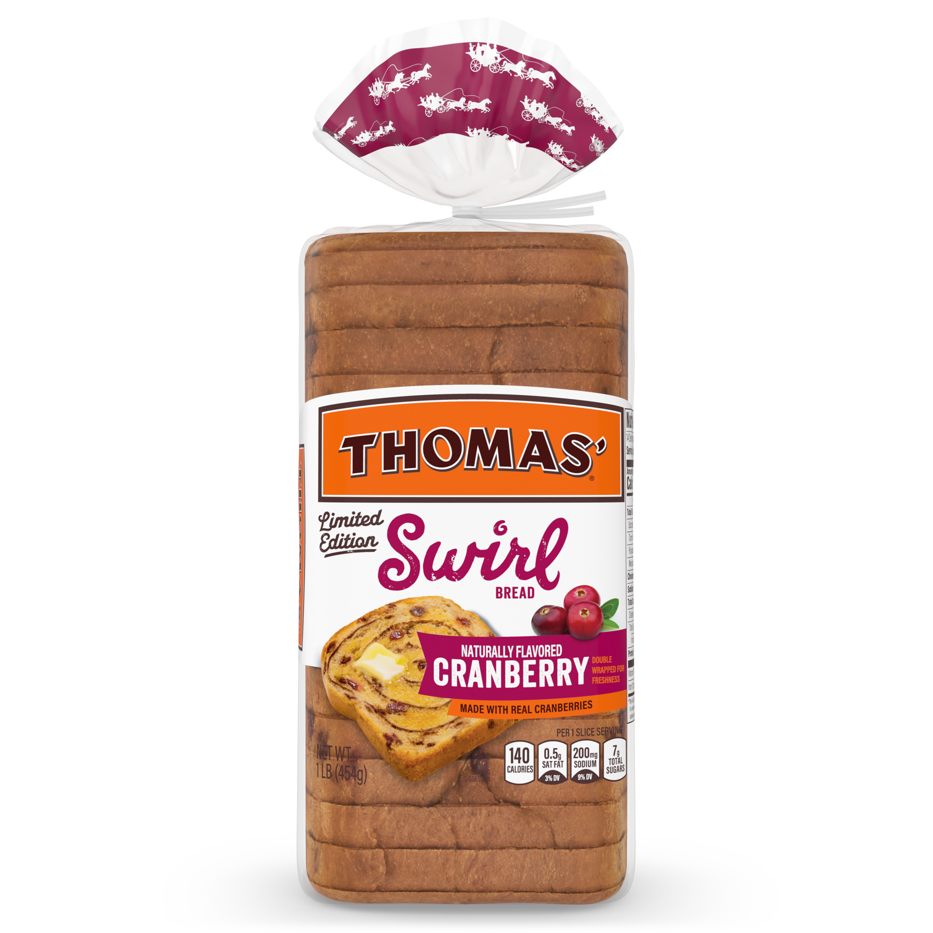 slide 1 of 7, Thomas' Limited Edition Cranberry Swirl Bread, 16 oz, 1 ct