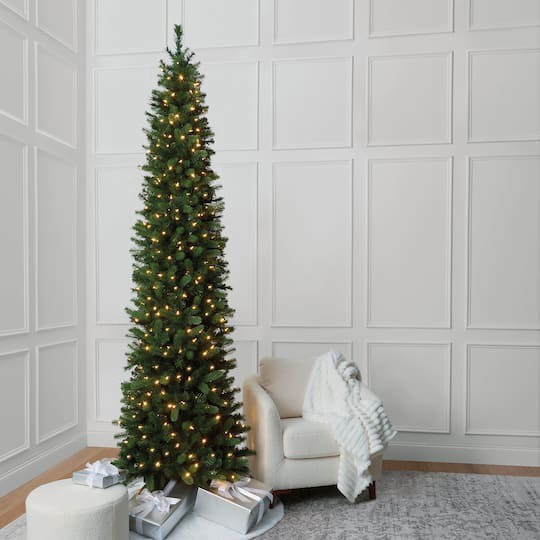 slide 1 of 8, 9ft. Pre-Lit Rothwell Slim Artificial Christmas Tree, Warm White Led Lights By Ashland, 9 ft