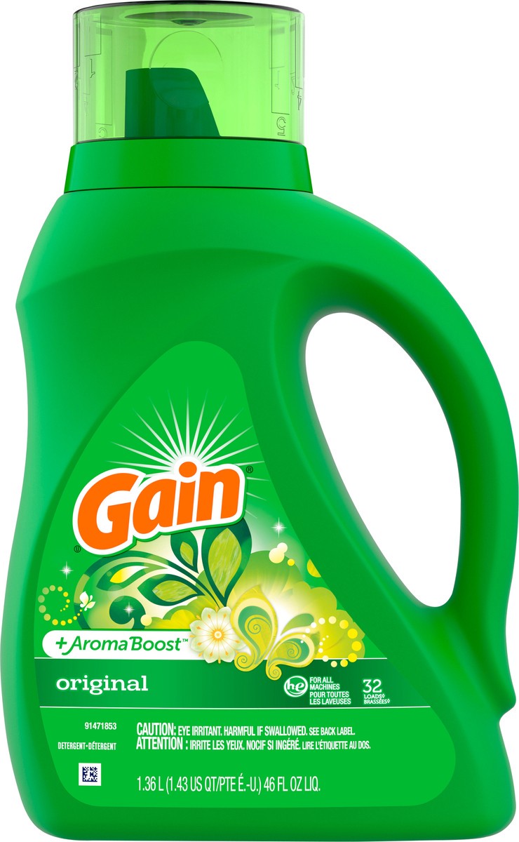 slide 7 of 7, Gain Liquid Laundry Detergent, Original Scent, 46 fl oz, 32 loads, Freshness + Odor Fighting, Laundry Detergent Liquid Soap, HE compatible, 1.43 qt