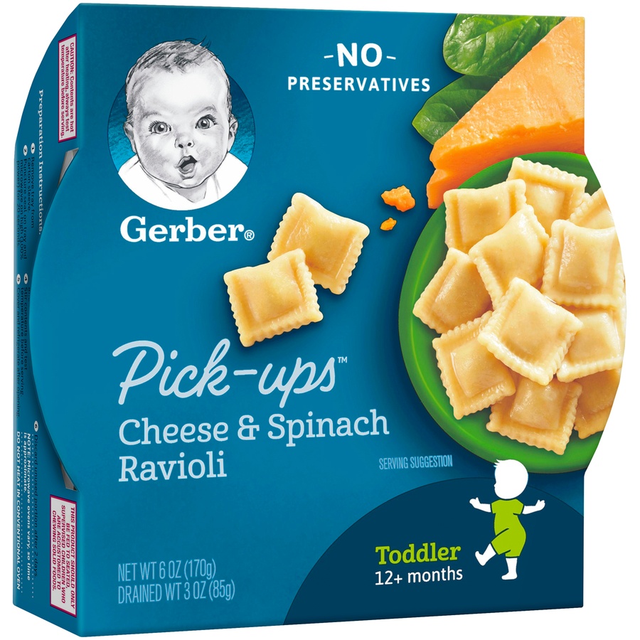 slide 4 of 9, Gerber Pickups Cheese Spinach Ravioli Toddler Meal, 6 oz